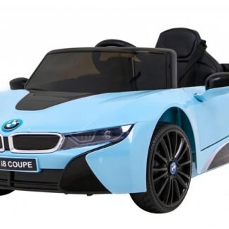 Coche eléctrico BMWI8 niños, 12v, azul, RC, ruedas goma, asiento cuero, 1-5 años INDA591-RA-JE1001